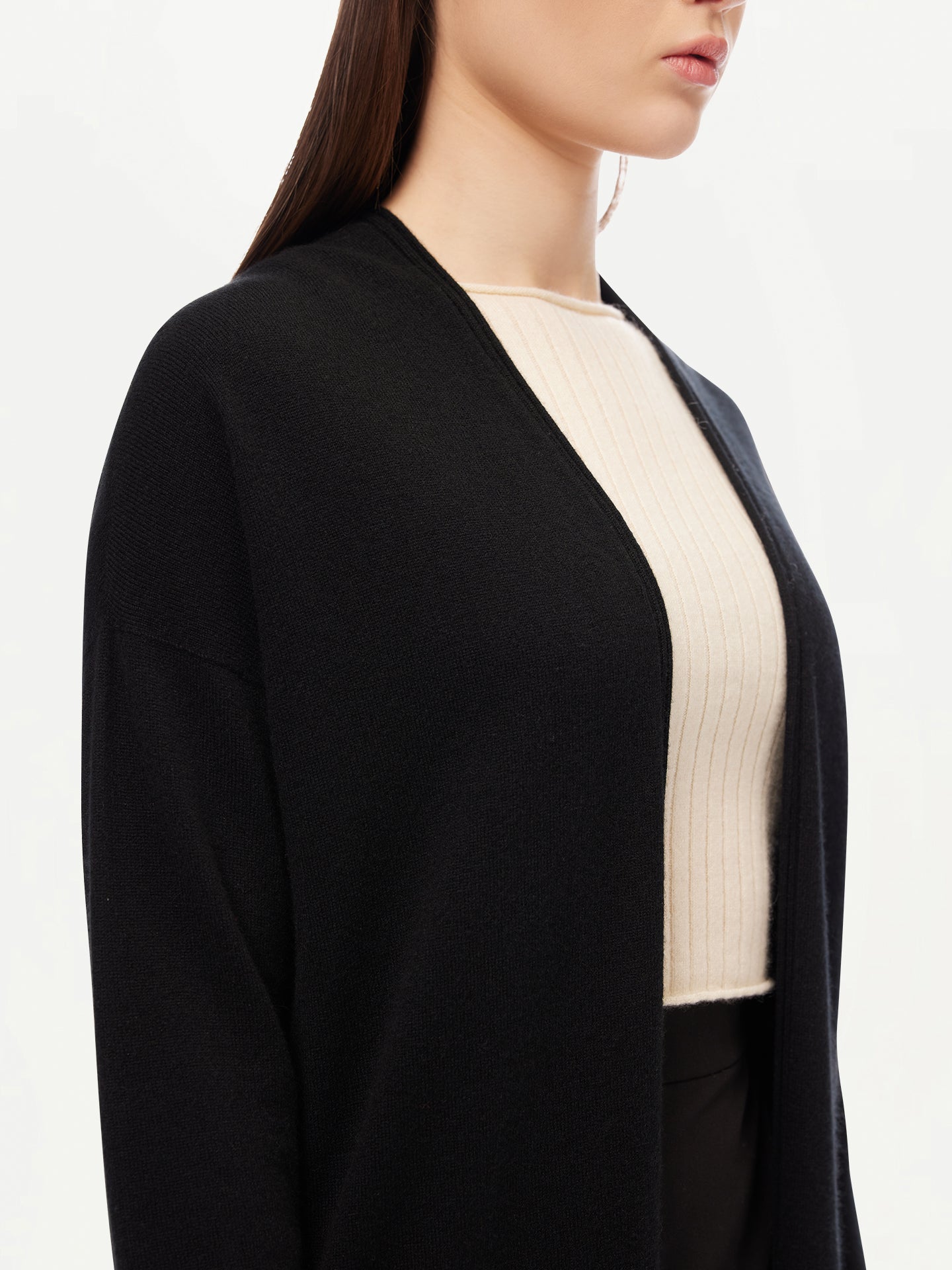 Women's 3D Longline Cardigan Black - Gobi Cashmere 