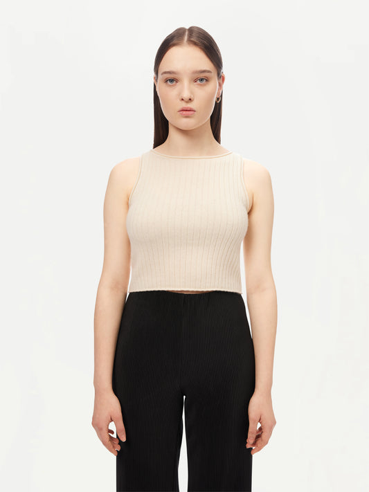 Women's Cashmere Crop Top Off White - Gobi Cashmere