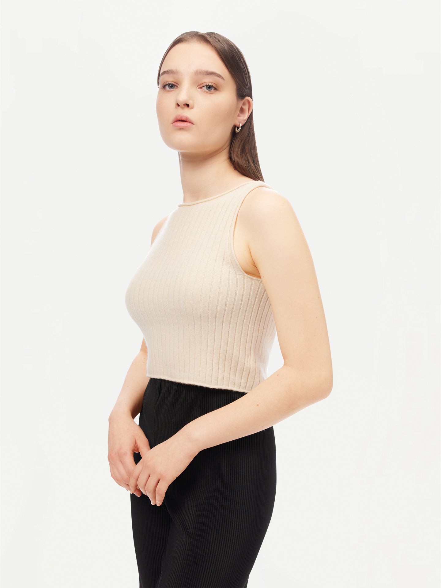Women's Cashmere Crop Top Off White - Gobi Cashmere