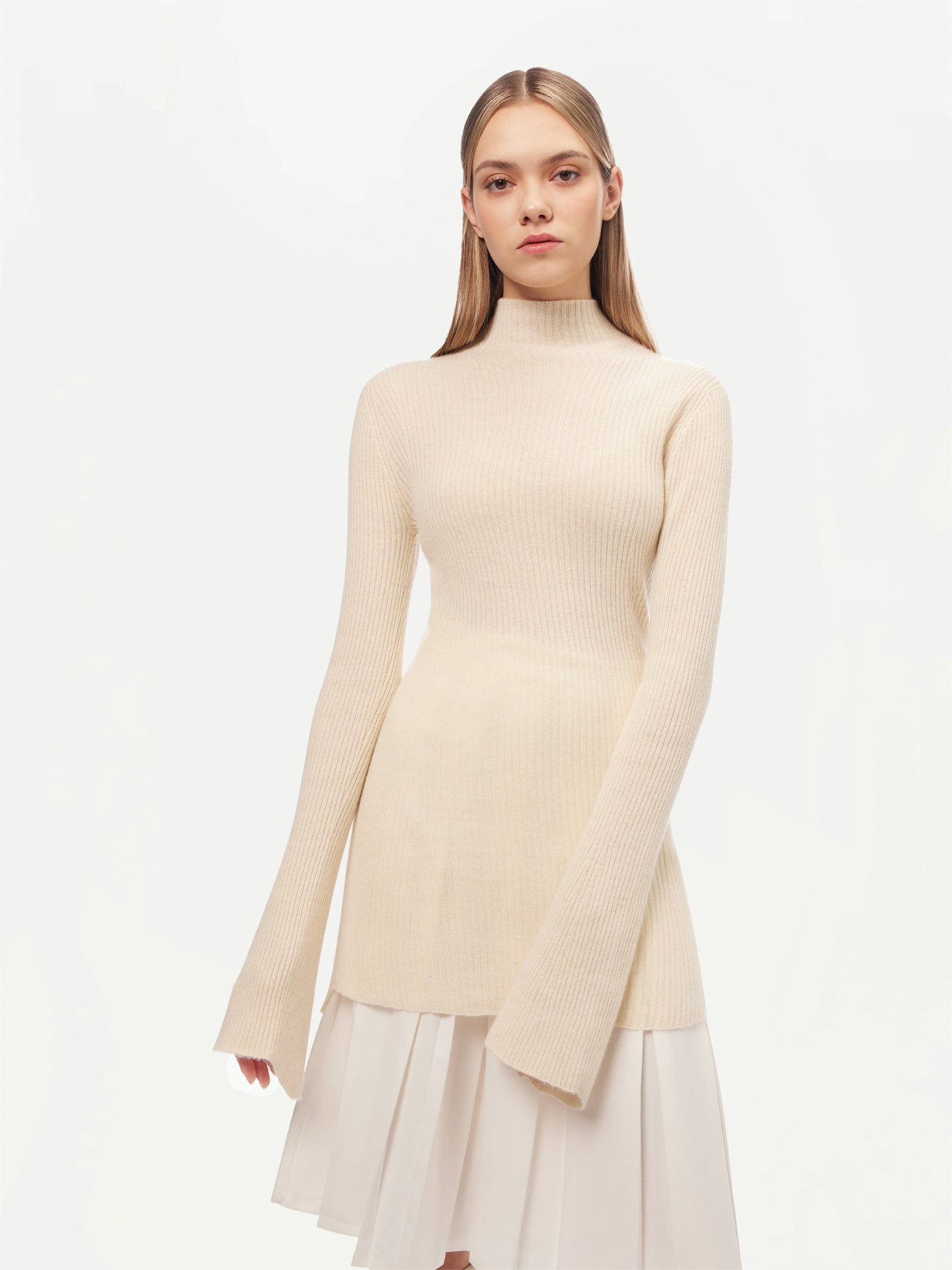 Women's Organic Colour Cashmere Bell-Sleeve Sweater Off White - Gobi Cashmere 