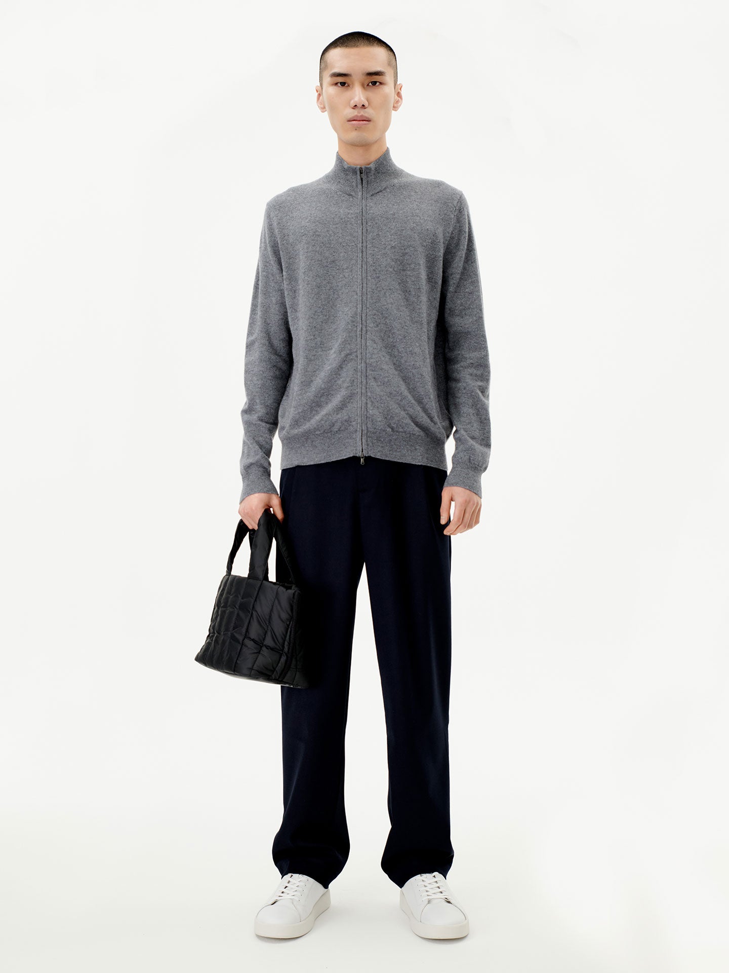 Men's Cashmere Full Zip Stand Collar Cardigan Dim Gray - Gobi Cashmere