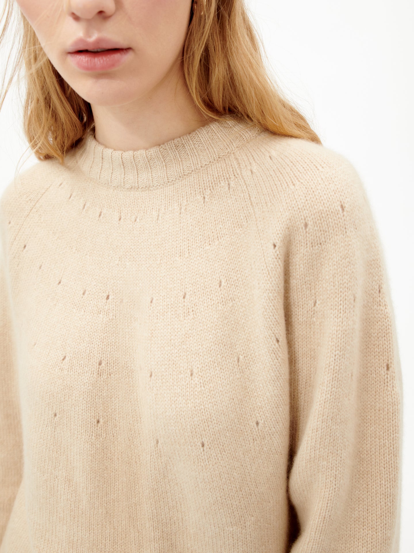 Women's Cashmere Ajour Detailed Crew Neck Beige - Gobi Cashmere