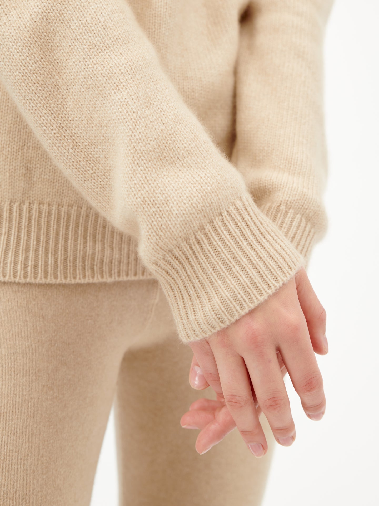 Women's Cashmere Ajour Detailed Crew Neck Beige - Gobi Cashmere