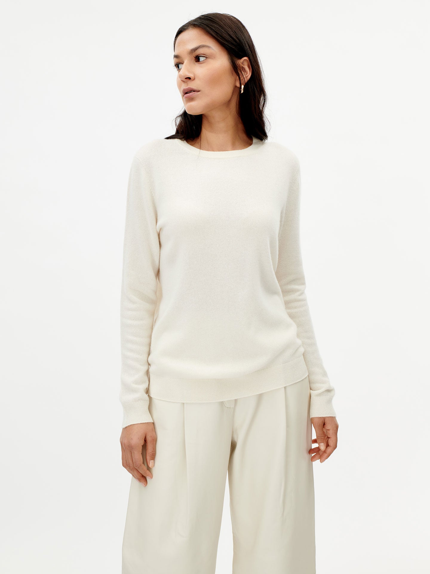 Women's Cashmere Basic Crew Neck Snow White - Gobi Cashmere