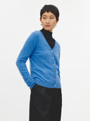 Women's Cashmere V-neck Cardigan Blue - Gobi Cashmere #color_blue