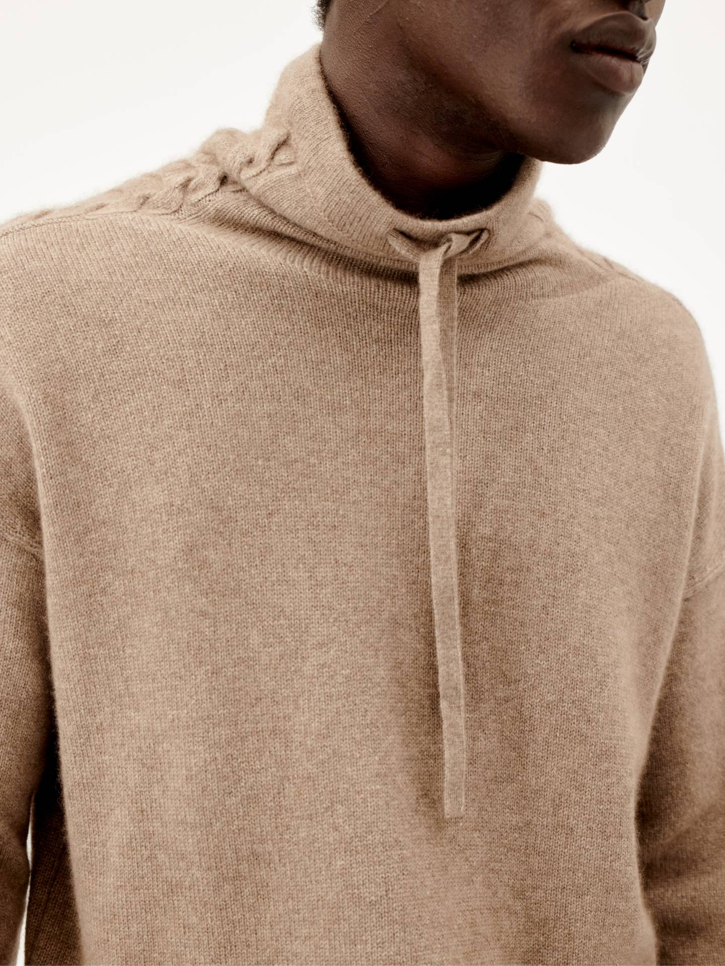 Men's Cashmere Drawsting High Neck Taupe - Gobi Cashmere