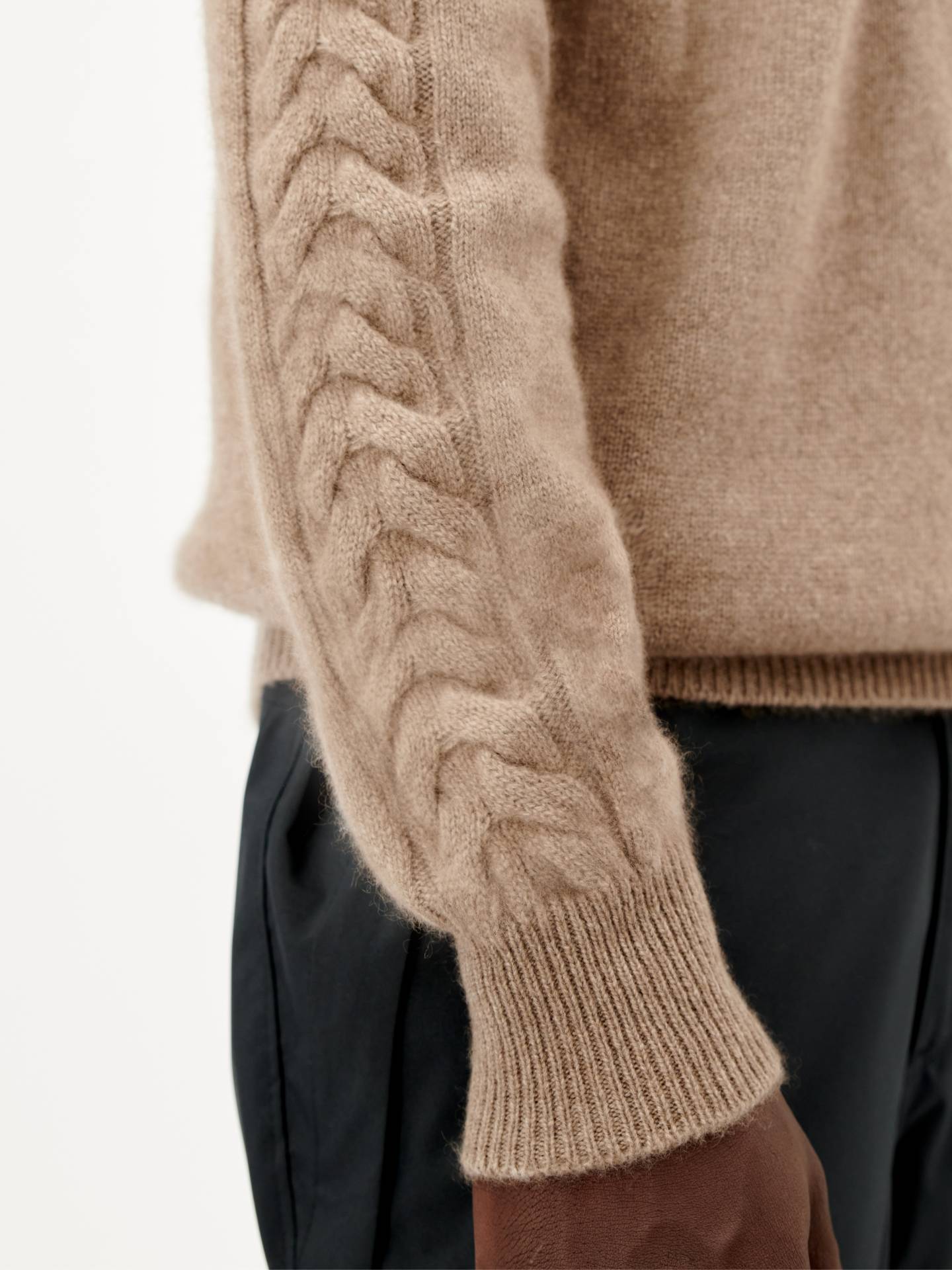 Men's Cashmere Drawsting High Neck Taupe - Gobi Cashmere