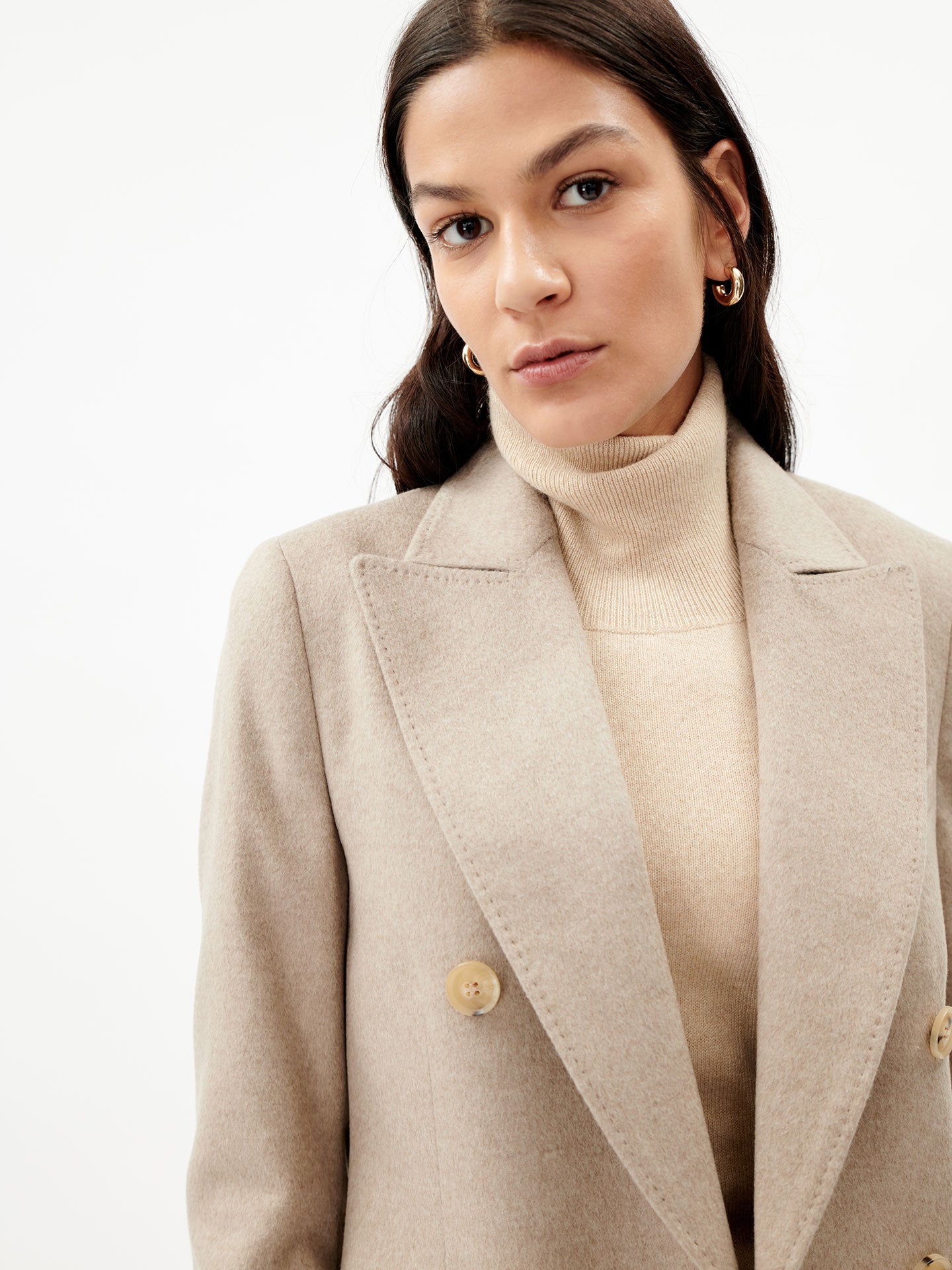 Women's Cashmere Peak Lapel Long Coat Taupe - Gobi Cashmere 