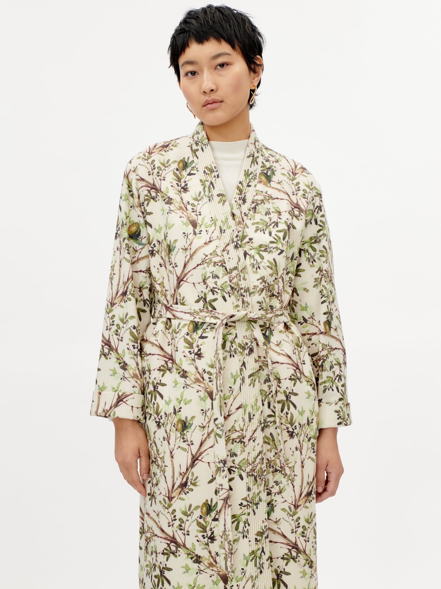 Women's Cashmere Printed Coat Beige - Gobi Cashmere