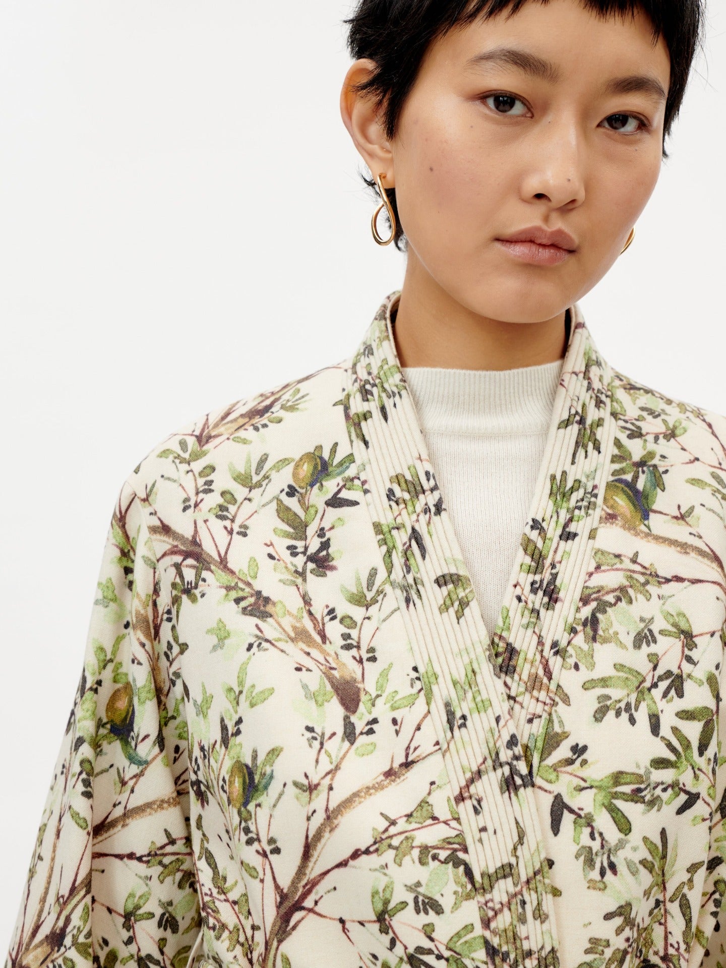 Women's Cashmere Printed Coat Beige - Gobi Cashmere
