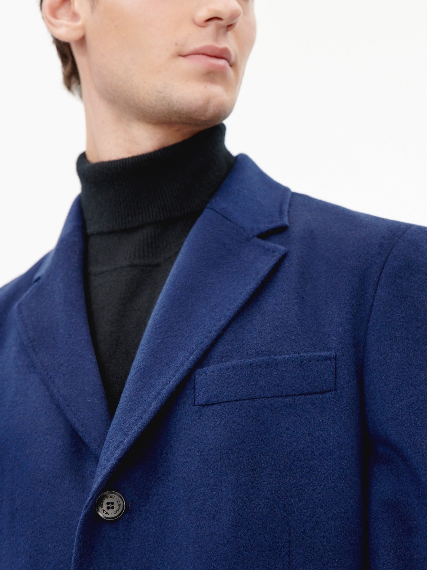 Men's Cashmere Classic Single Breasted Coat Navy - Gobi Cashmere