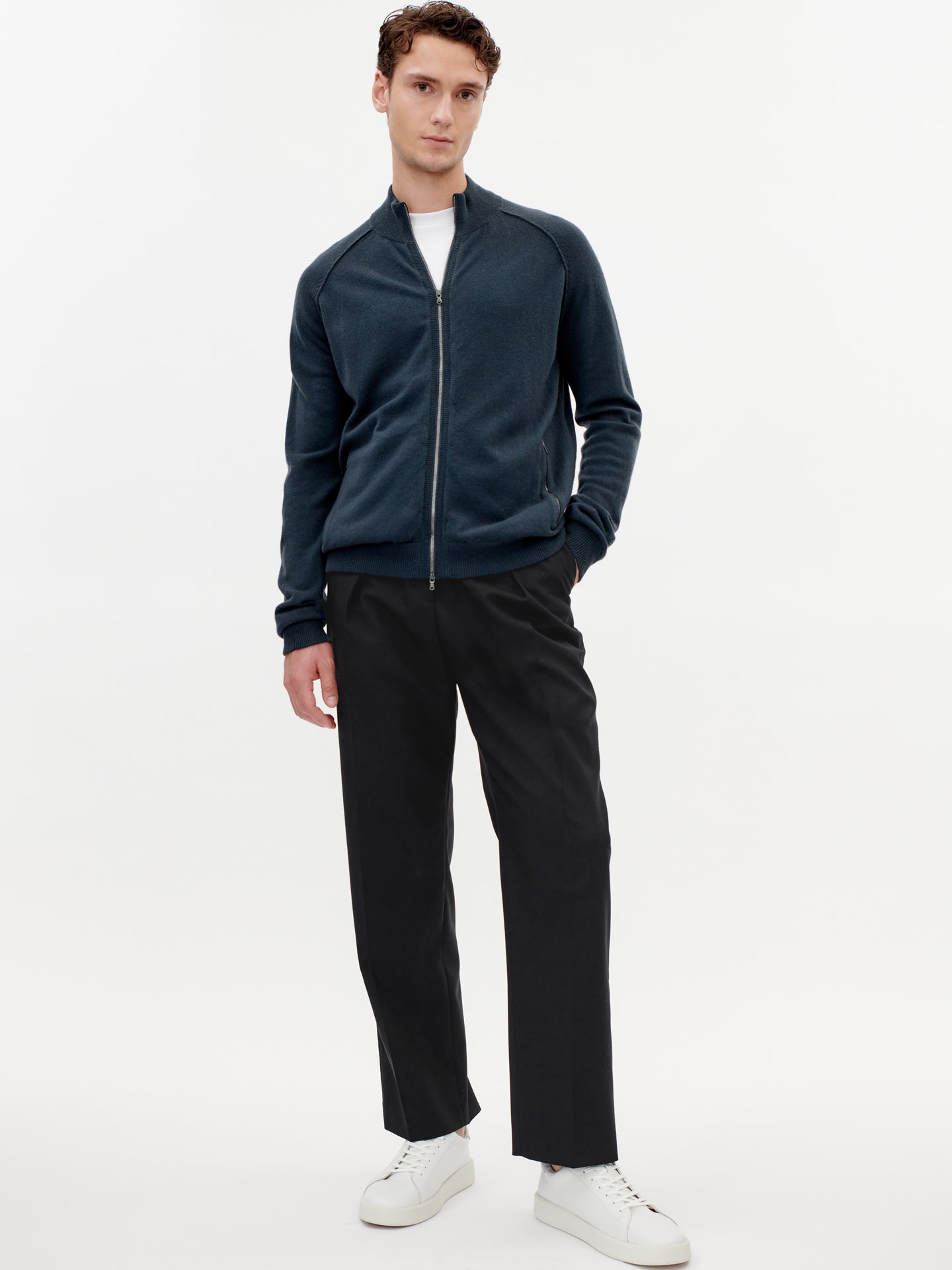 Men's Cashmere Reversed Seam Cardigan Majolica Blue - Gobi Cashmere