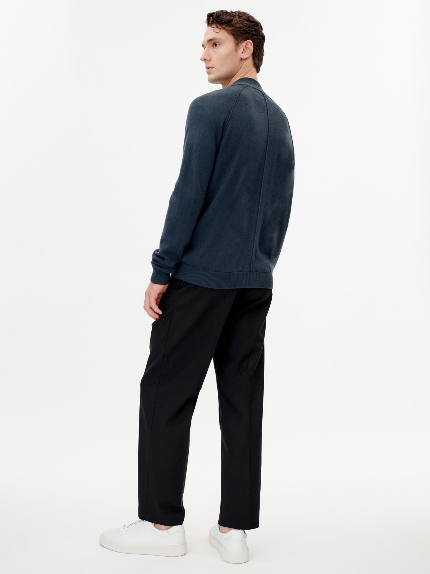 Men's Cashmere Reversed Seam Cardigan Majolica Blue - Gobi Cashmere
