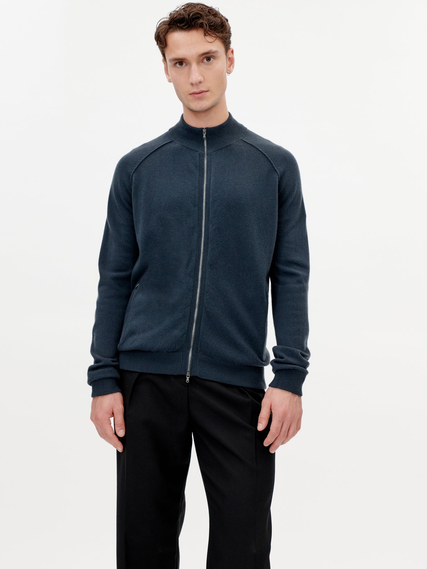 Men's Cashmere Reversed Seam Cardigan Majolica Blue - Gobi Cashmere