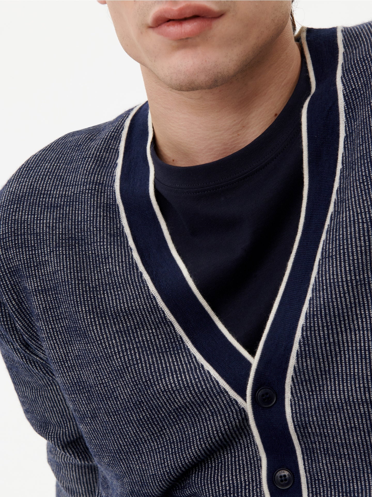 Men's Silk Cashmere Jacquard Knit Cardigan Navy - Gobi Cashmere