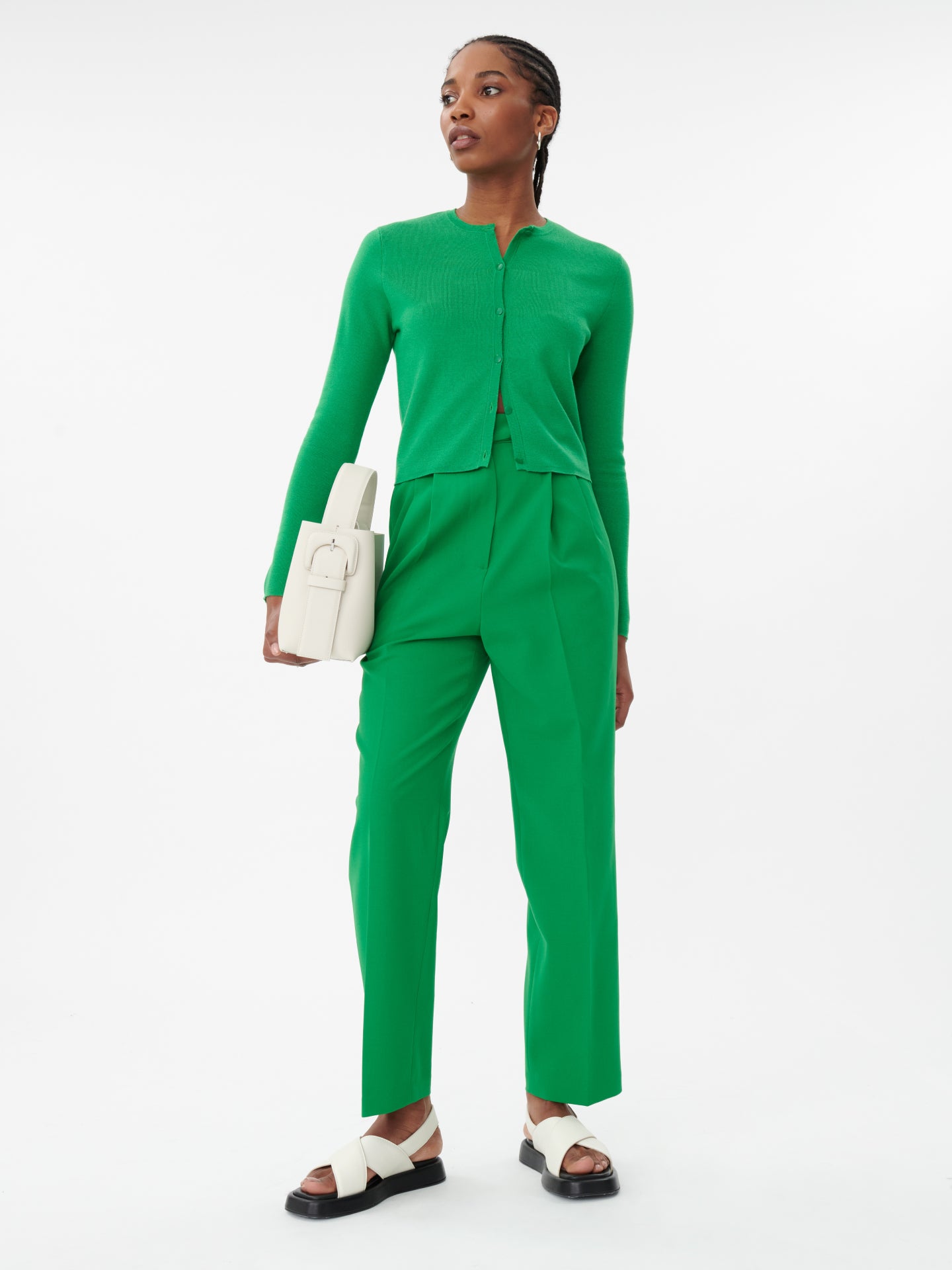 Women's Silk Cashmere Cropped Cardigan Jolly Green - Gobi Cashmere