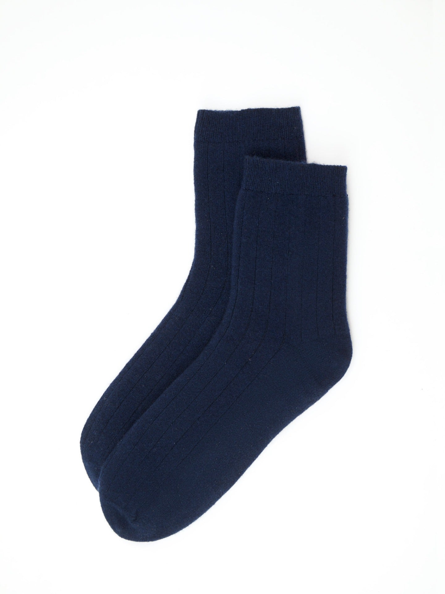 Unisex Cashmere Trim Knit Bed Socks Navy - Gobi Cashmere