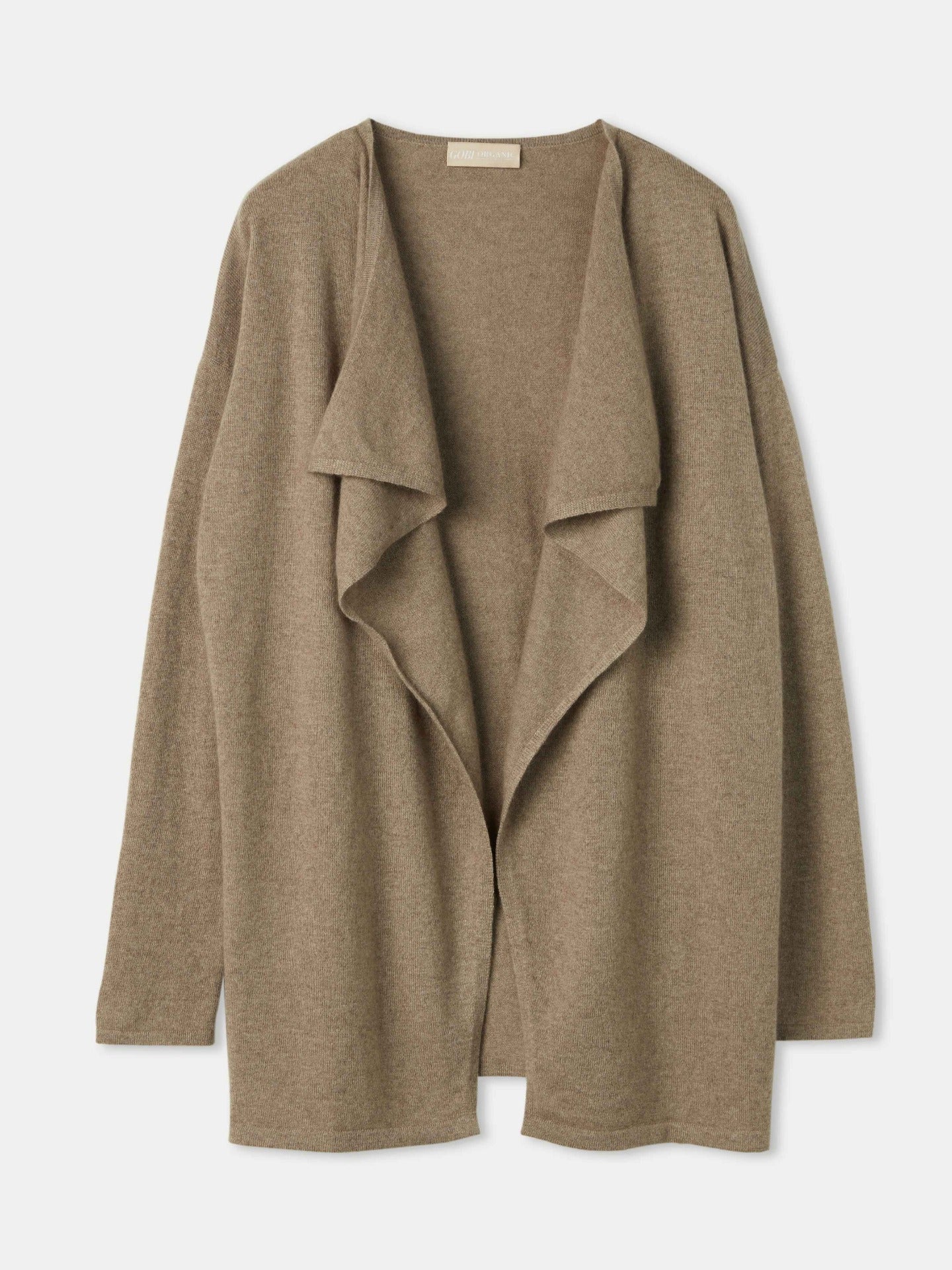 Women's Cashmere Waterfall Collar Cardigan Taupe - Gobi Cashmere