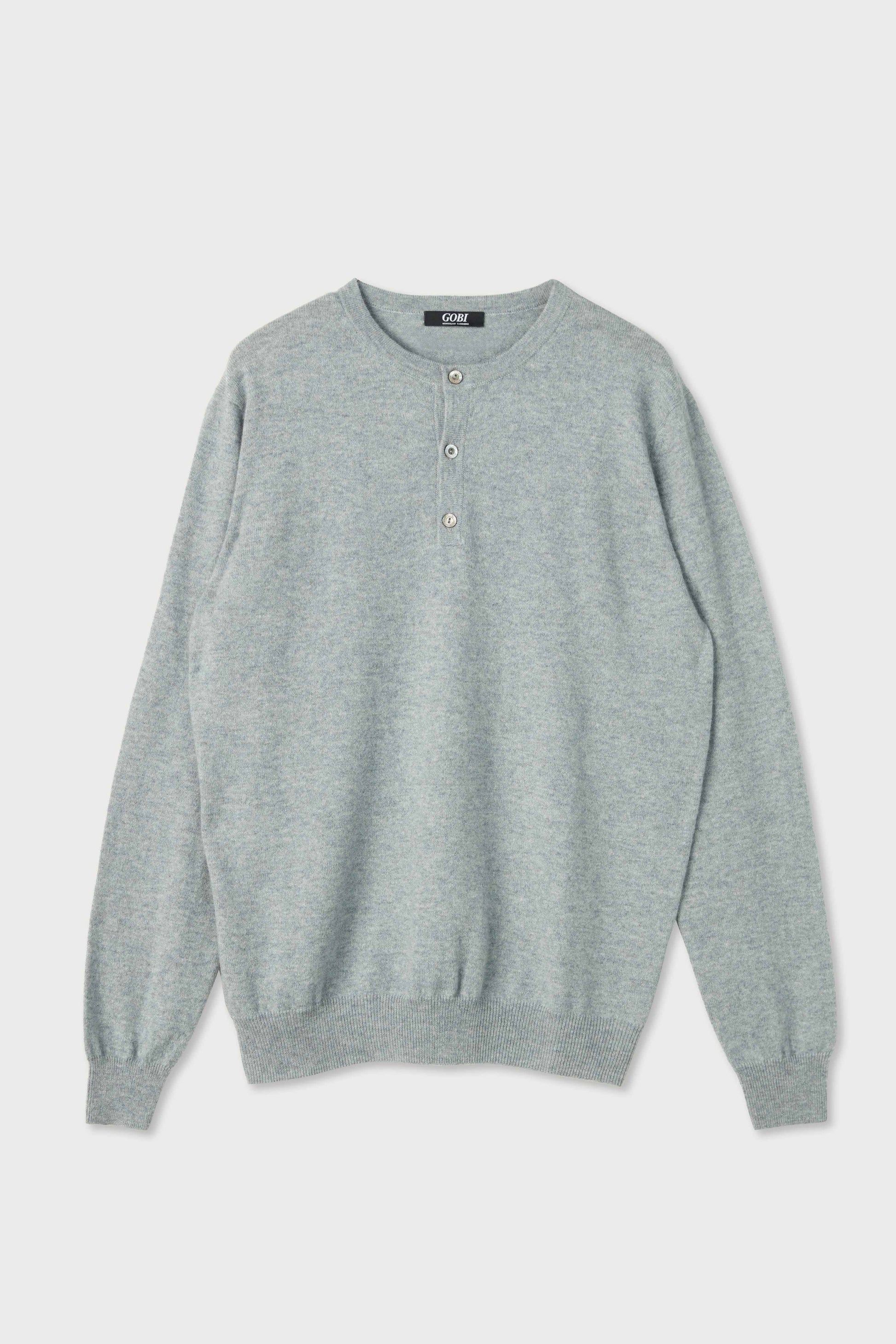 Men's Cashmere Henley C-neck Vapor Blue - Gobi Cashmere