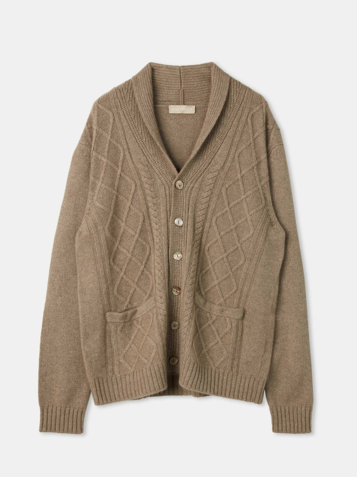 Men's Cashmere Shawl Collar Cardigan Taupe - Gobi Cashmere