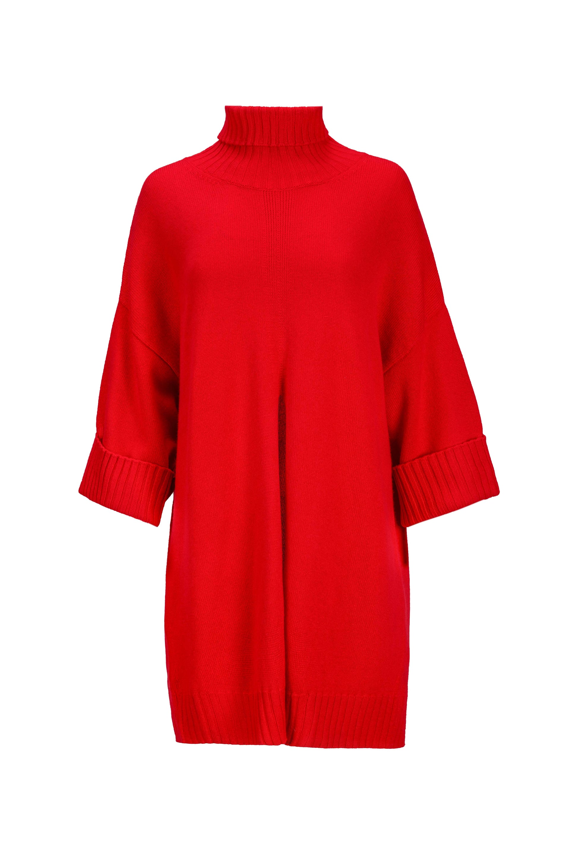 Women's Cashmere Front Slit Turtle Neck Red - Gobi Cashmere