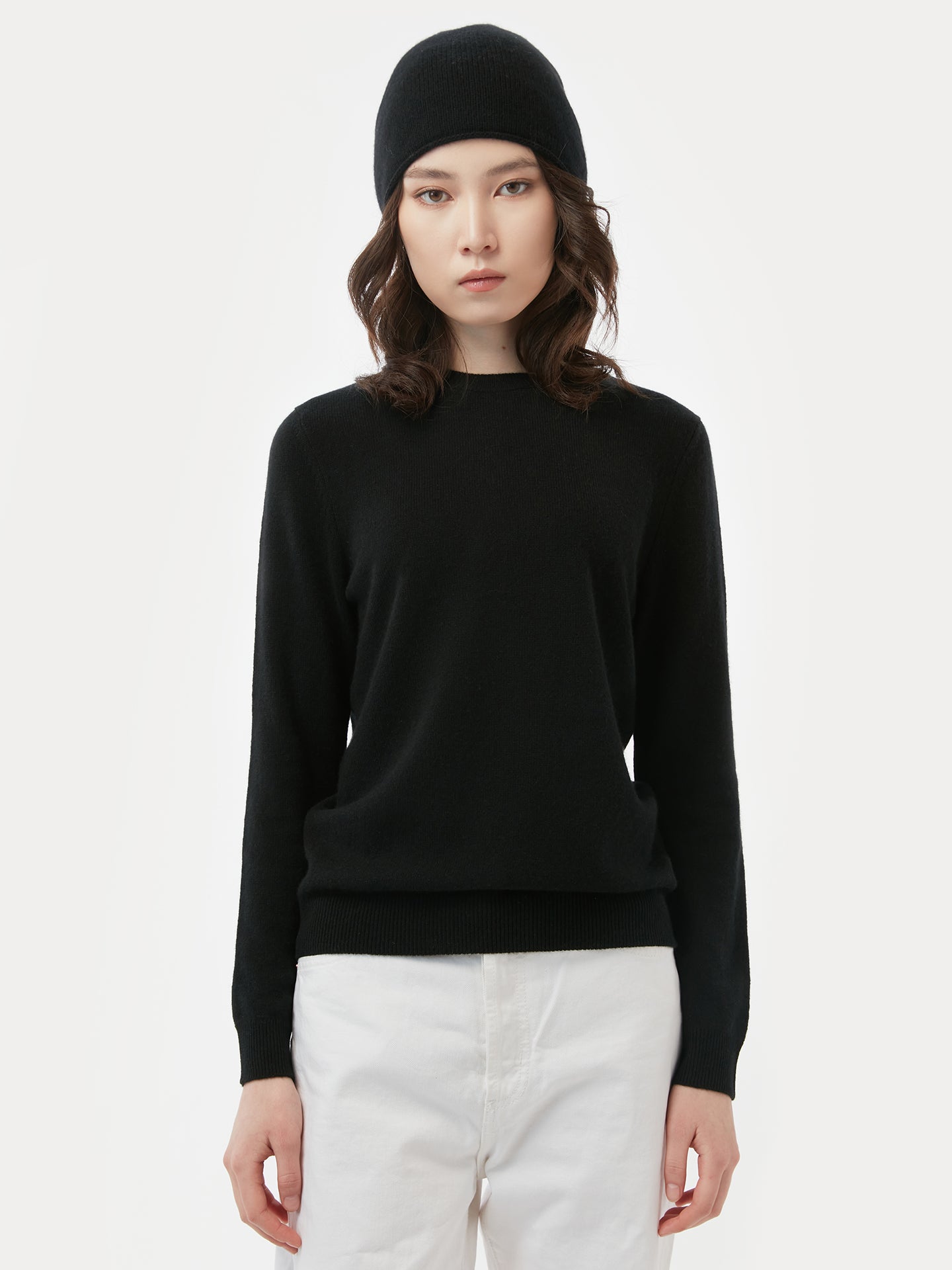 Women's Cashmere $99 Hat & Sweater Set - Black - Gobi Cashmere