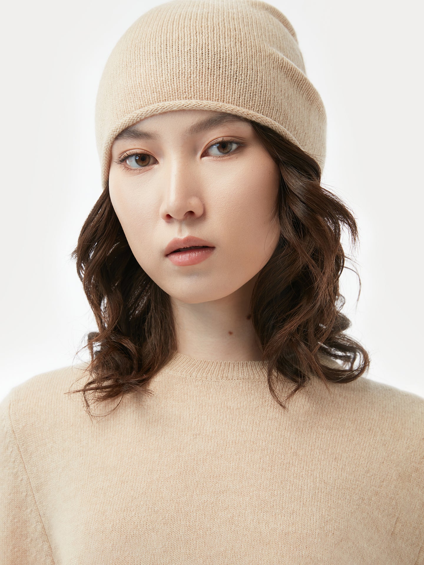 Women's Cashmere $99 Hat & Sweater Set Beige - Gobi Cashmere