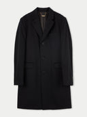 A classic single-breasted black coat with a lapel collar, displayed against a plain background. #color_black