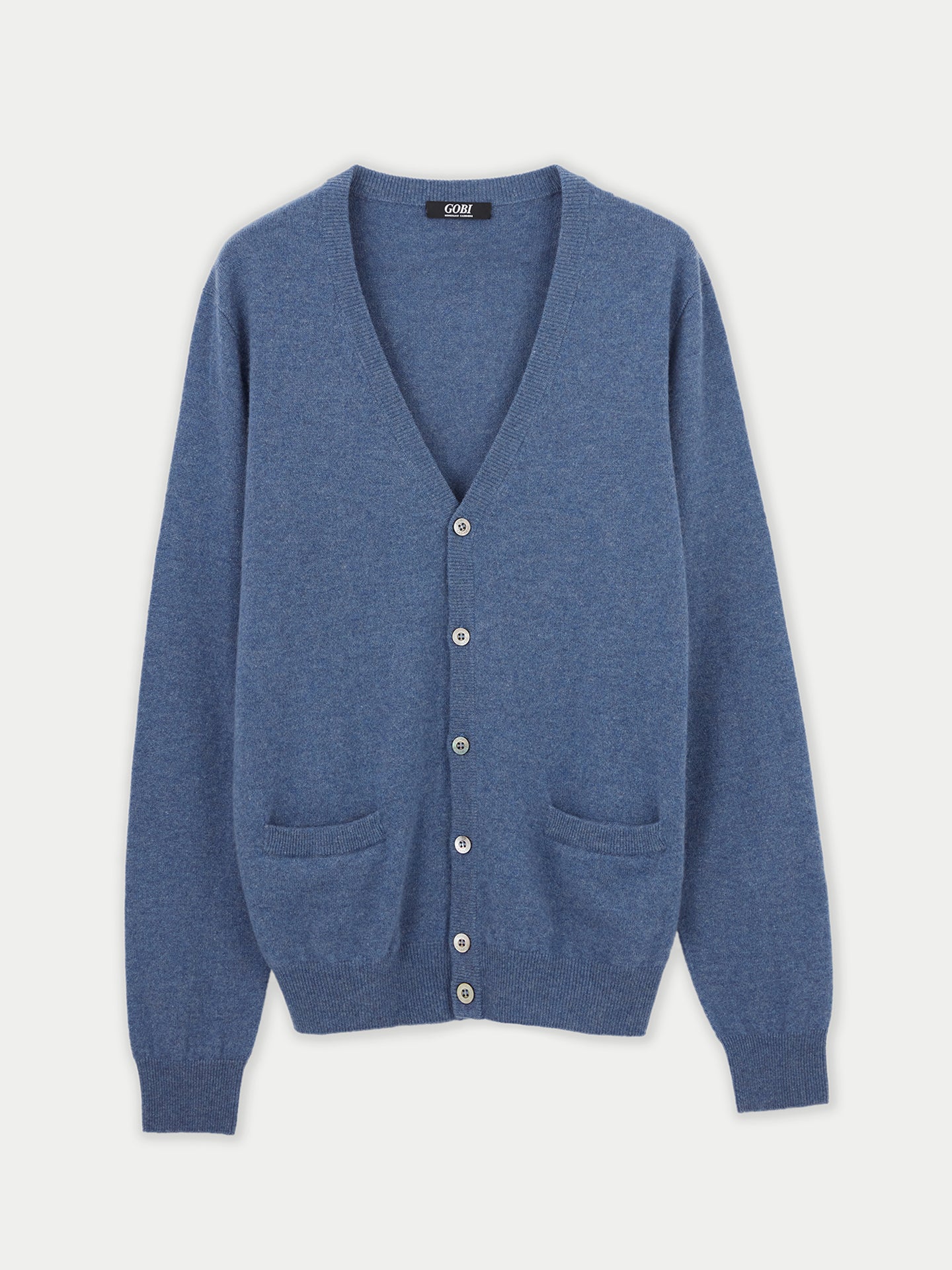 Men's Cashmere V-Neck Cardigan Bijou Blue - Gobi Cashmere