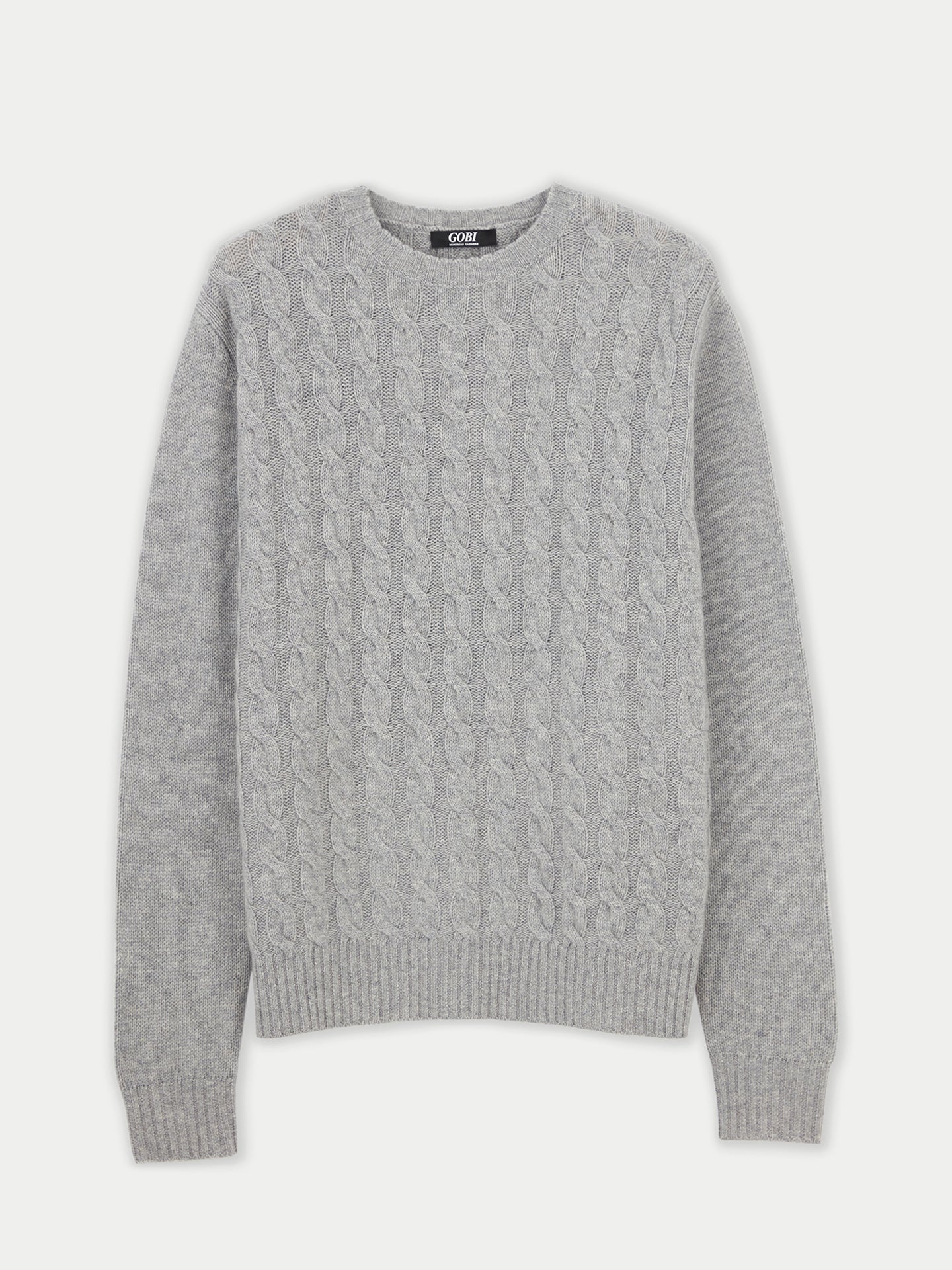 Men's Cashmere Cable Knit Crew Neck Vapor Blue - Gobi Cashmere