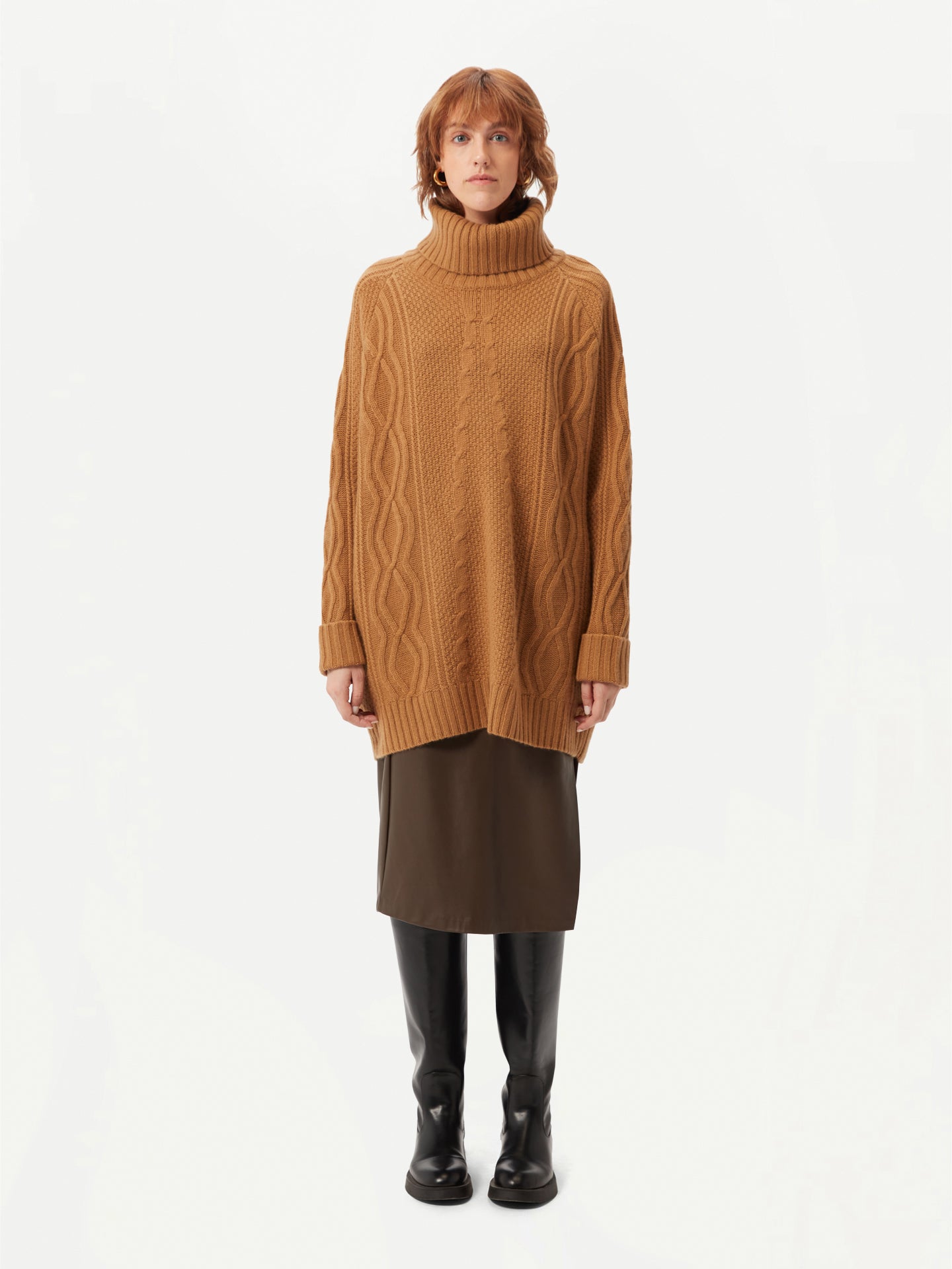 Women's Multi-Stitch Cashmere Turtleneck Almond - Gobi Cashmere