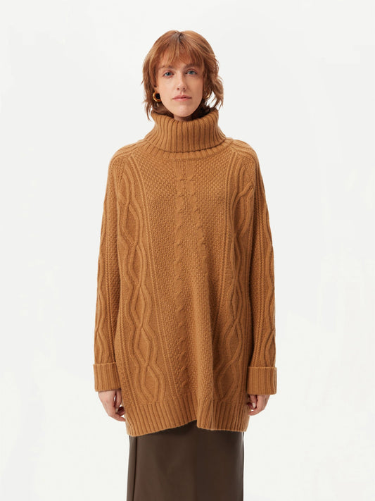 Women's Multi-Stitch Cashmere Turtleneck Almond - Gobi Cashmere
