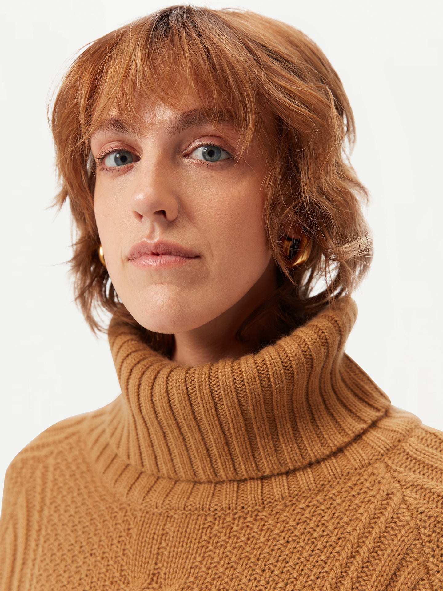 Women's Multi-Stitch Cashmere Turtleneck Almond - Gobi Cashmere