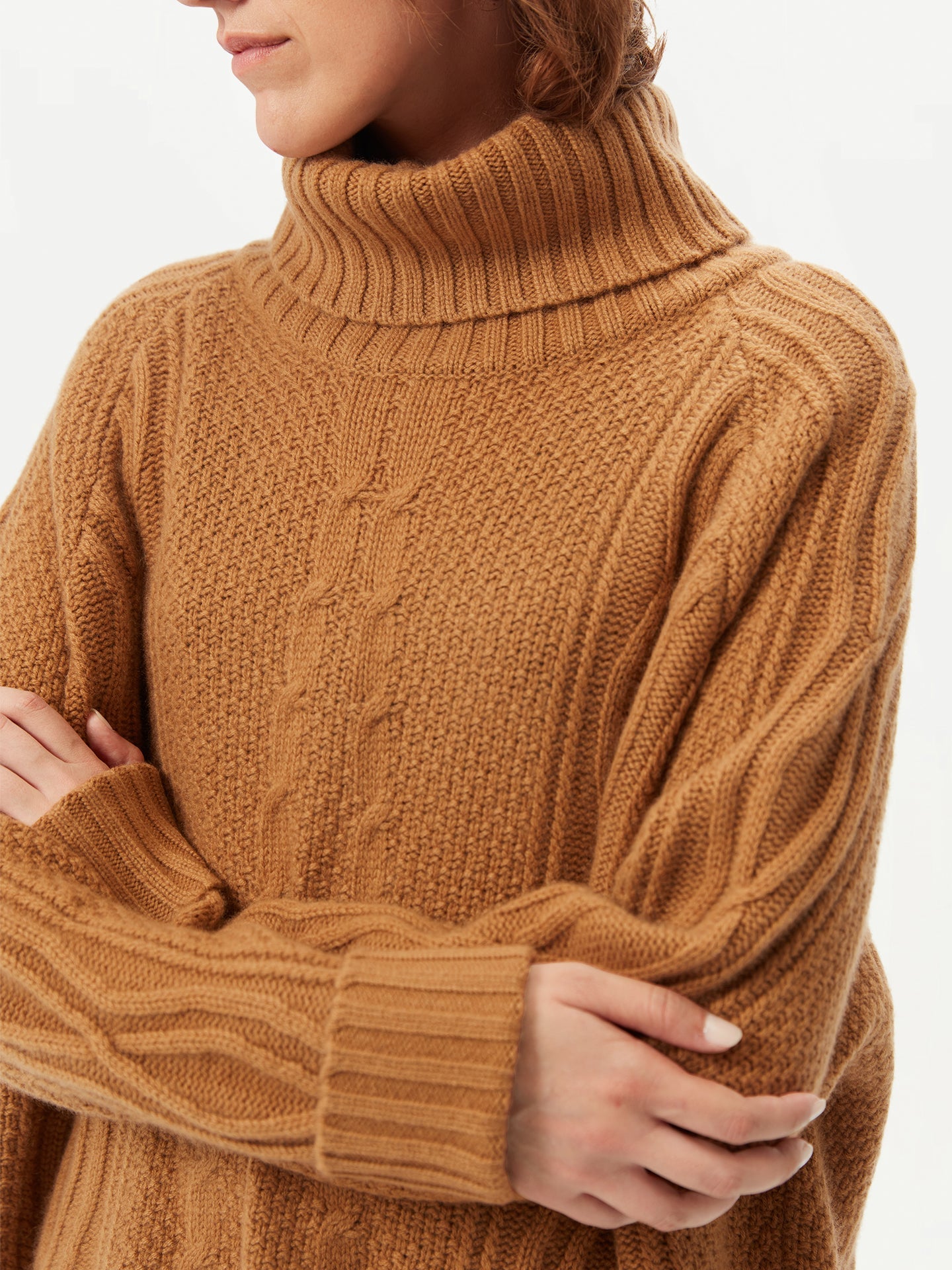 Women's Multi-Stitch Cashmere Turtleneck Almond - Gobi Cashmere