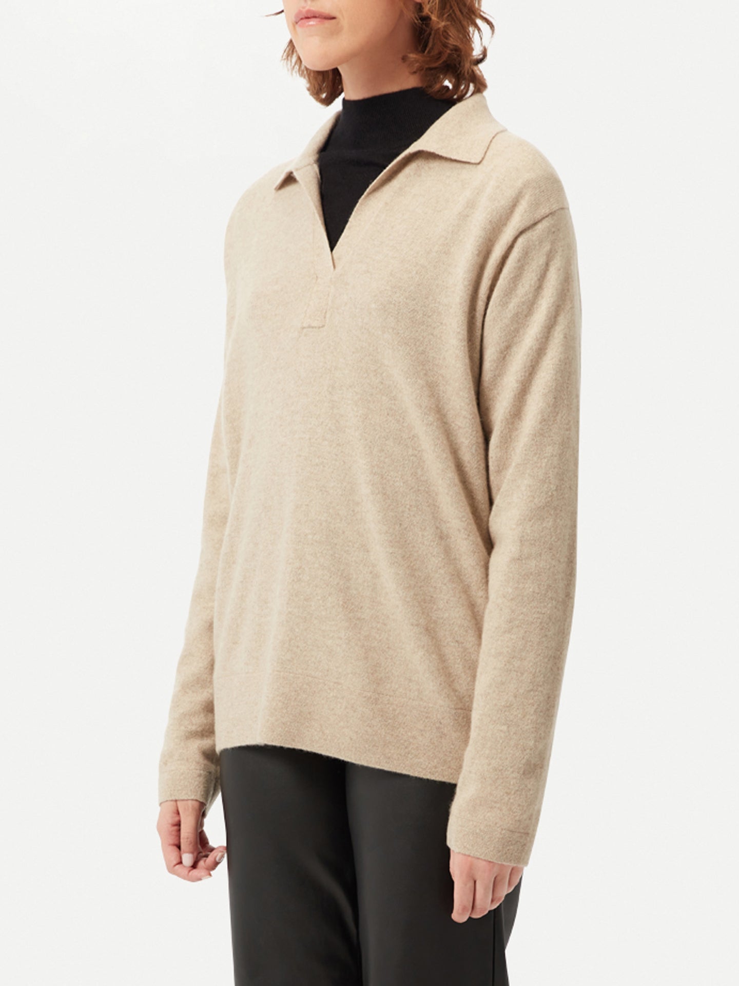 Women's Cashmere Long-Sleeve Polo Warm Grey - Gobi Cashmere