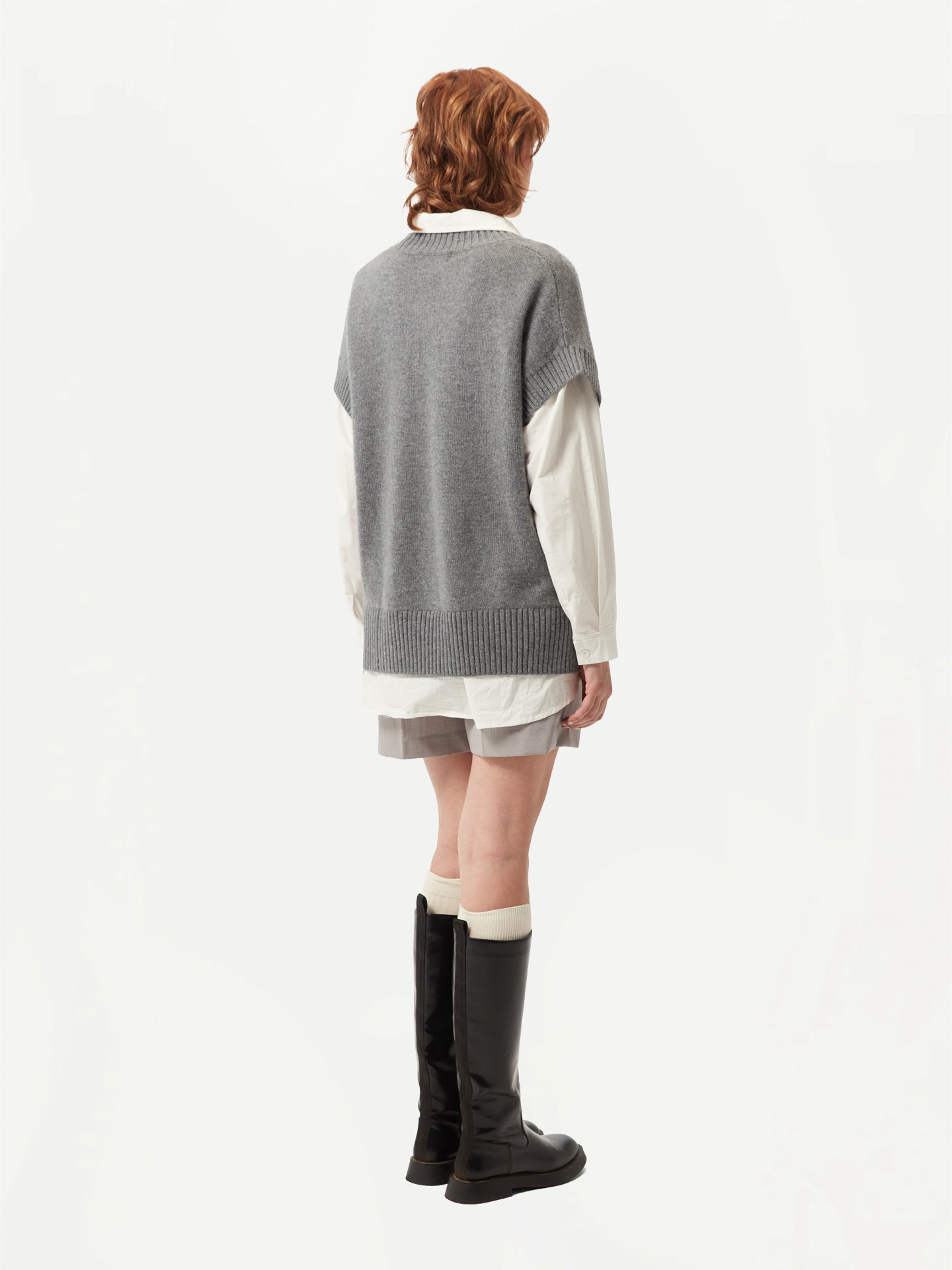 Women's Cashmere V-Neck Sweater with Short Sleeves Dim Gray - Gobi Cashmere