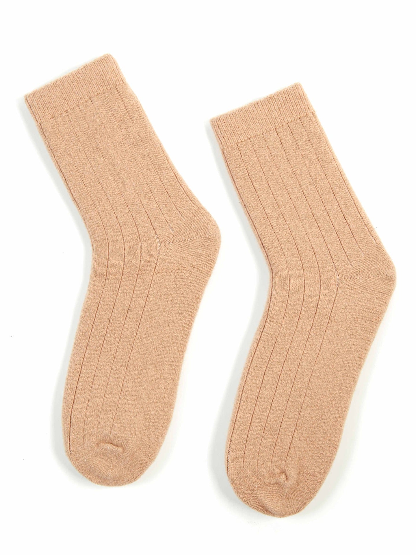 Unisex Cashmere Trim Knit Bed Socks Light Camel - Gobi Cashmere