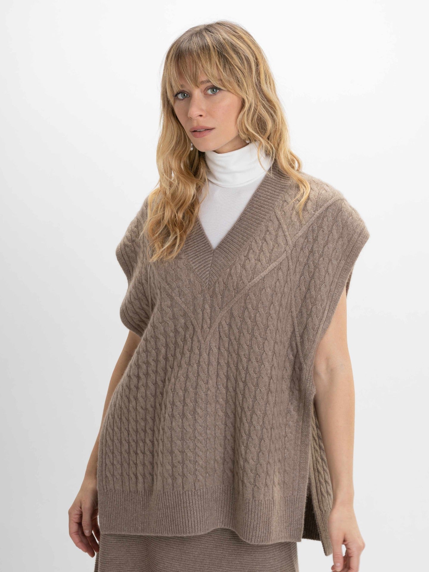 Women's Cashmere Chunky Vest Taupe - Gobi Cashmere