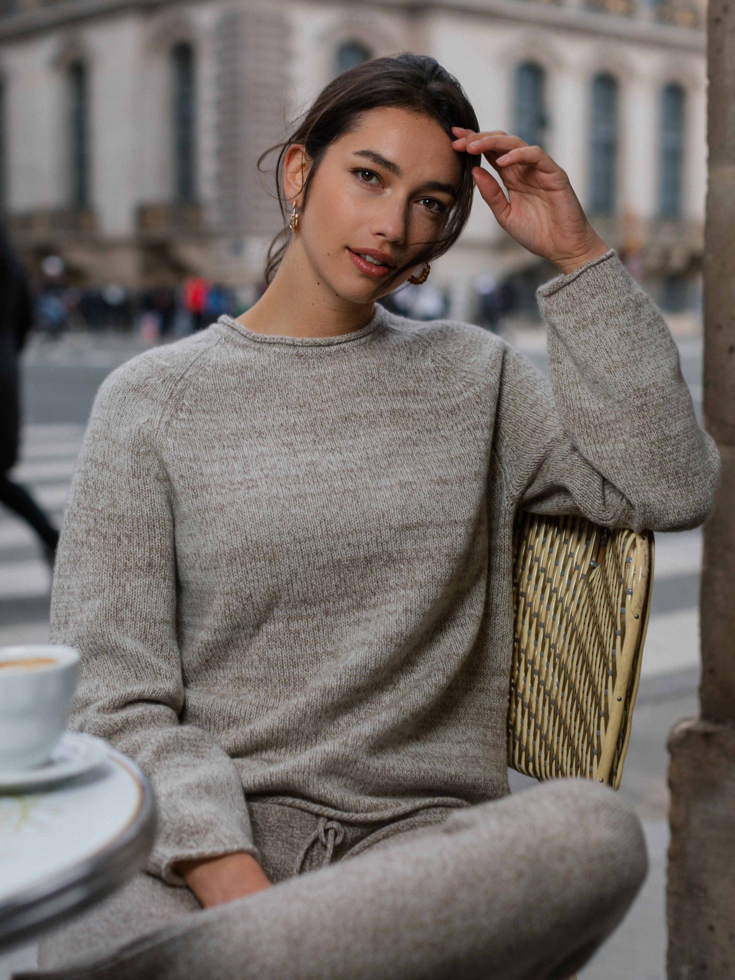Women's Cashmere Mouline Sweater Taupe - Gobi Cashmere