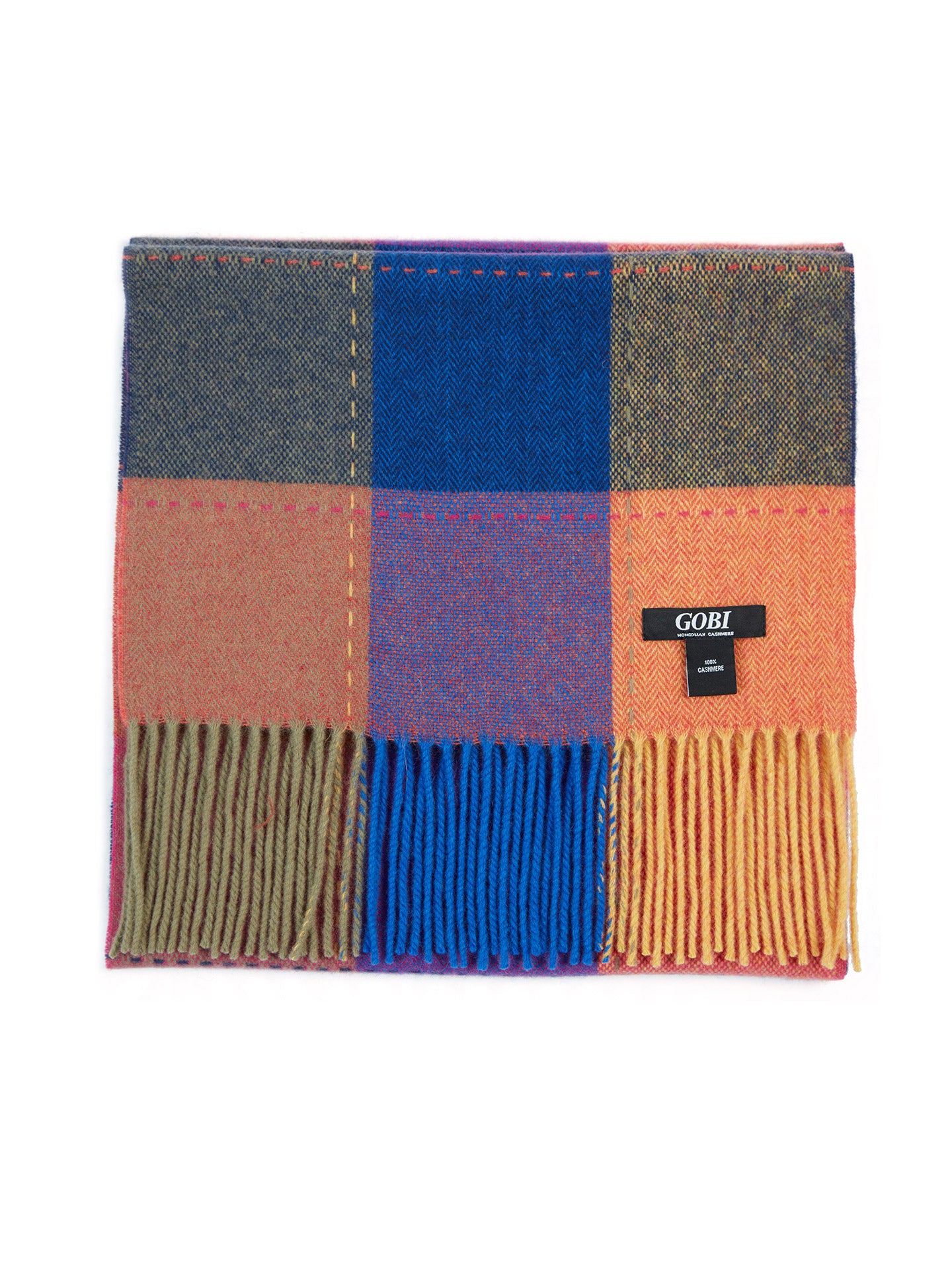 Men's Cashmere Classic Check Scarf Sun Orange - Gobi Cashmere