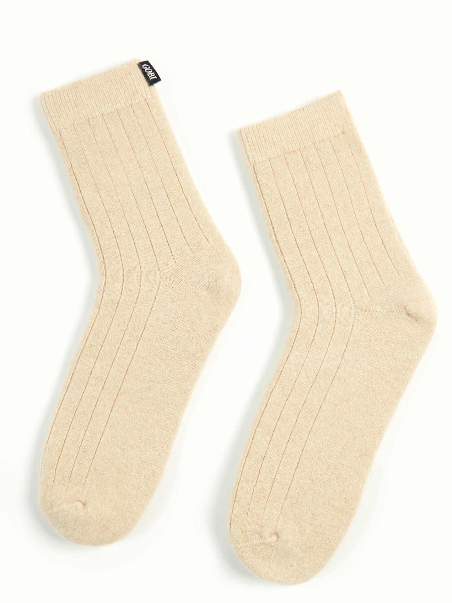 Organic Color Unisex Cashmere Trim Knit Bed Socks Beige - Gobi Cashmere