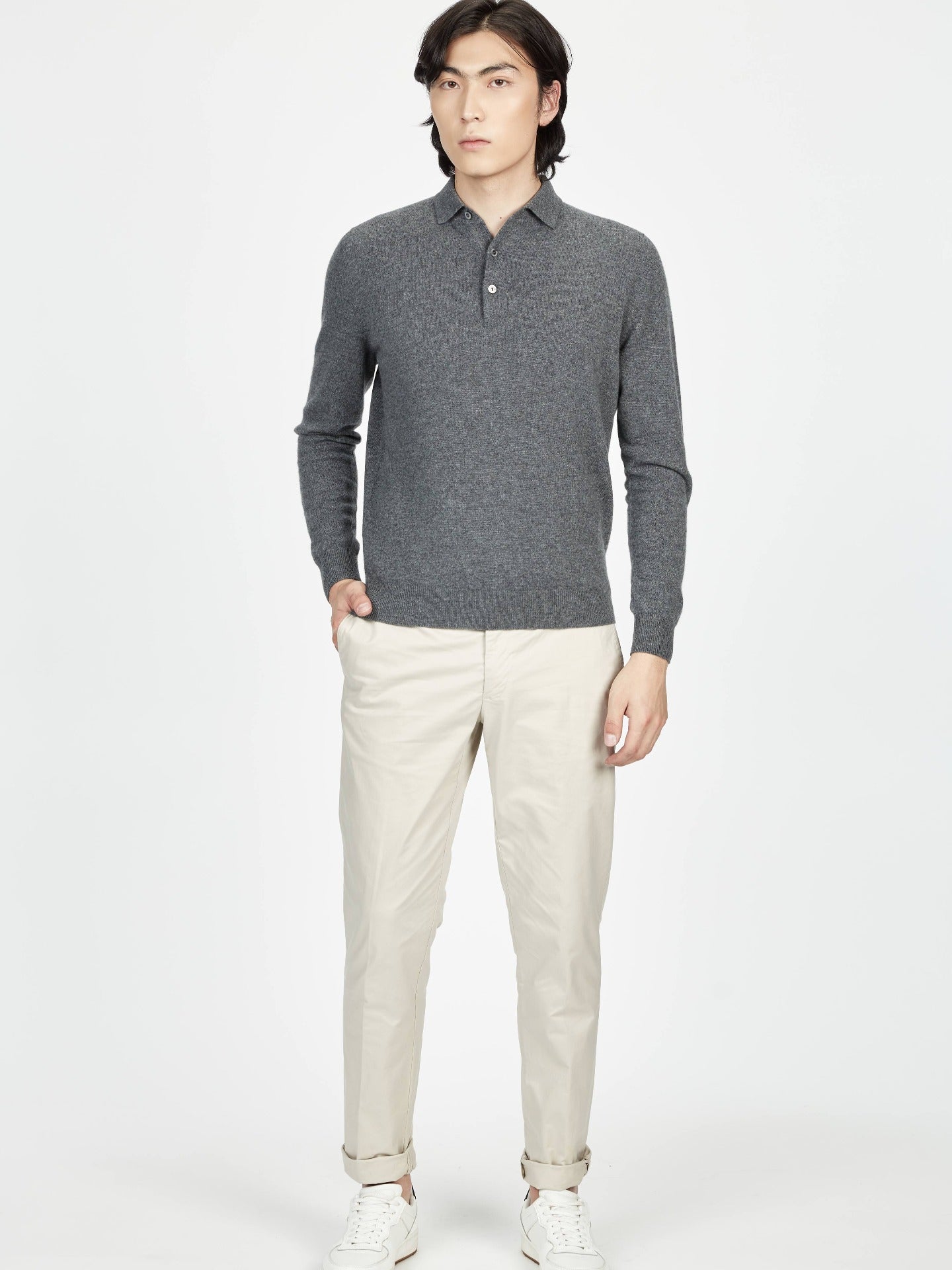Men's Cashmere Polo Neck Sweater Plum Kitten - Gobi Cashmere