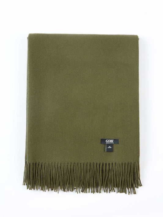 Unisex Cashmere Medium Blanket With Fringe Capulet Olive - Gobi Cashmere