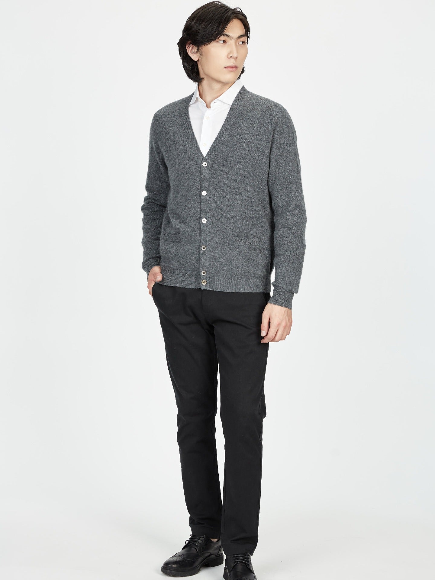 Men's Cashmere V-Neck Cardigan Dim Gray - Gobi Cashmere