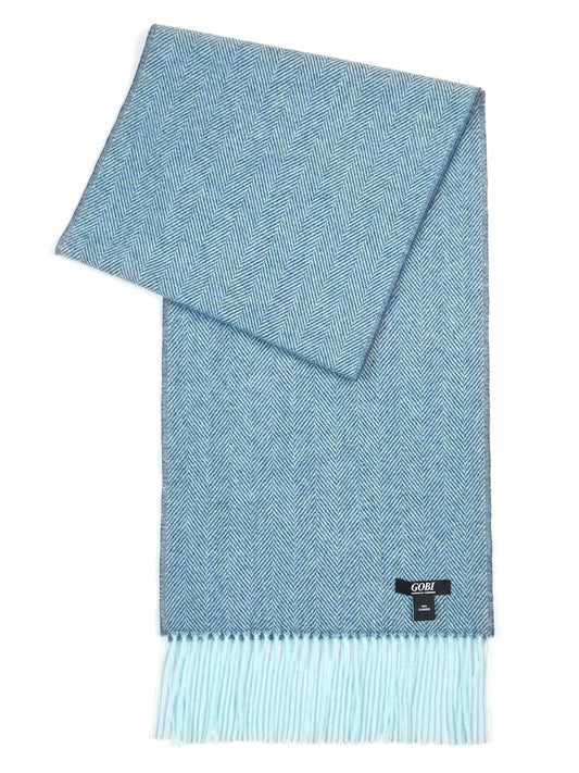 Men's Cashmere Classic Check Scarf Blue Glass - Gobi Cashmere