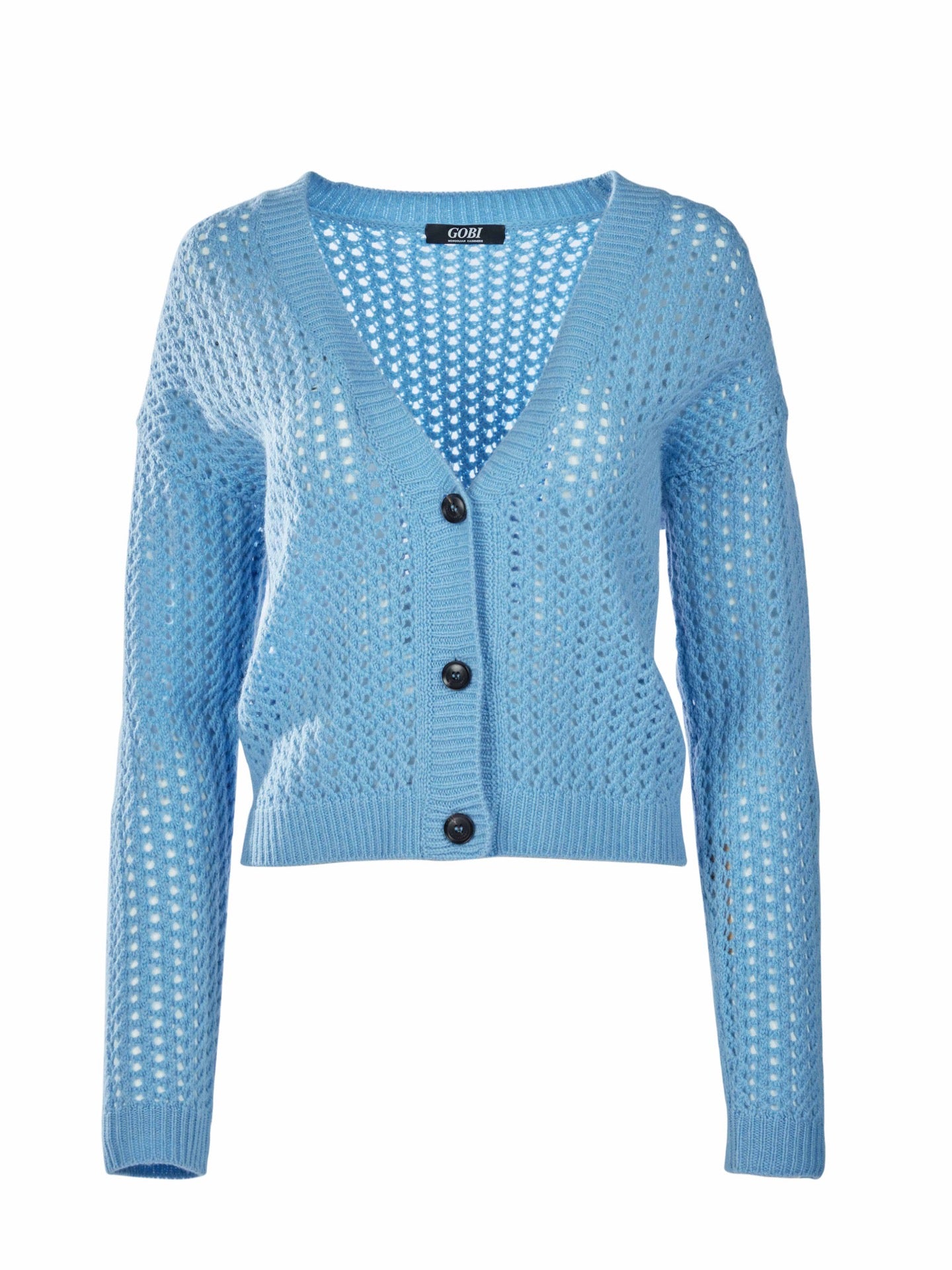 Women's Cashmere Ajour Knit Cardigan Airy Blue - Gobi Cashmere