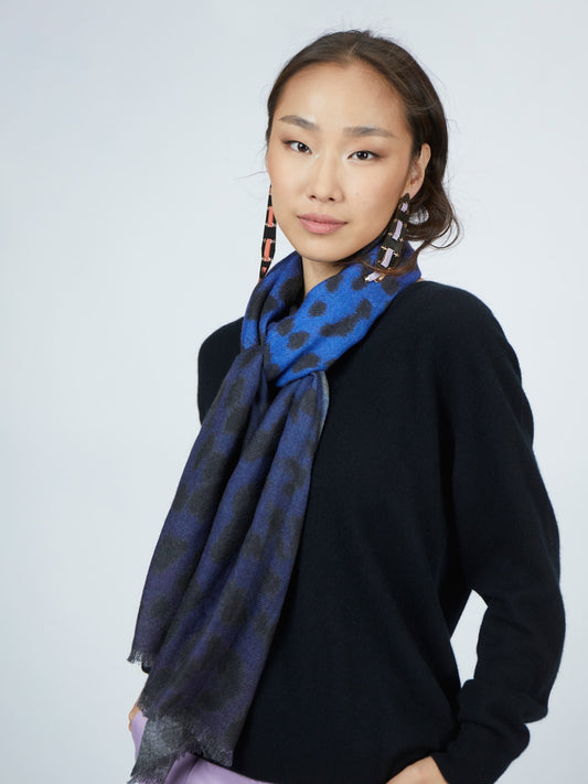 Women's Cashmere Printed Shawl Blueprint - Gobi Cashmere