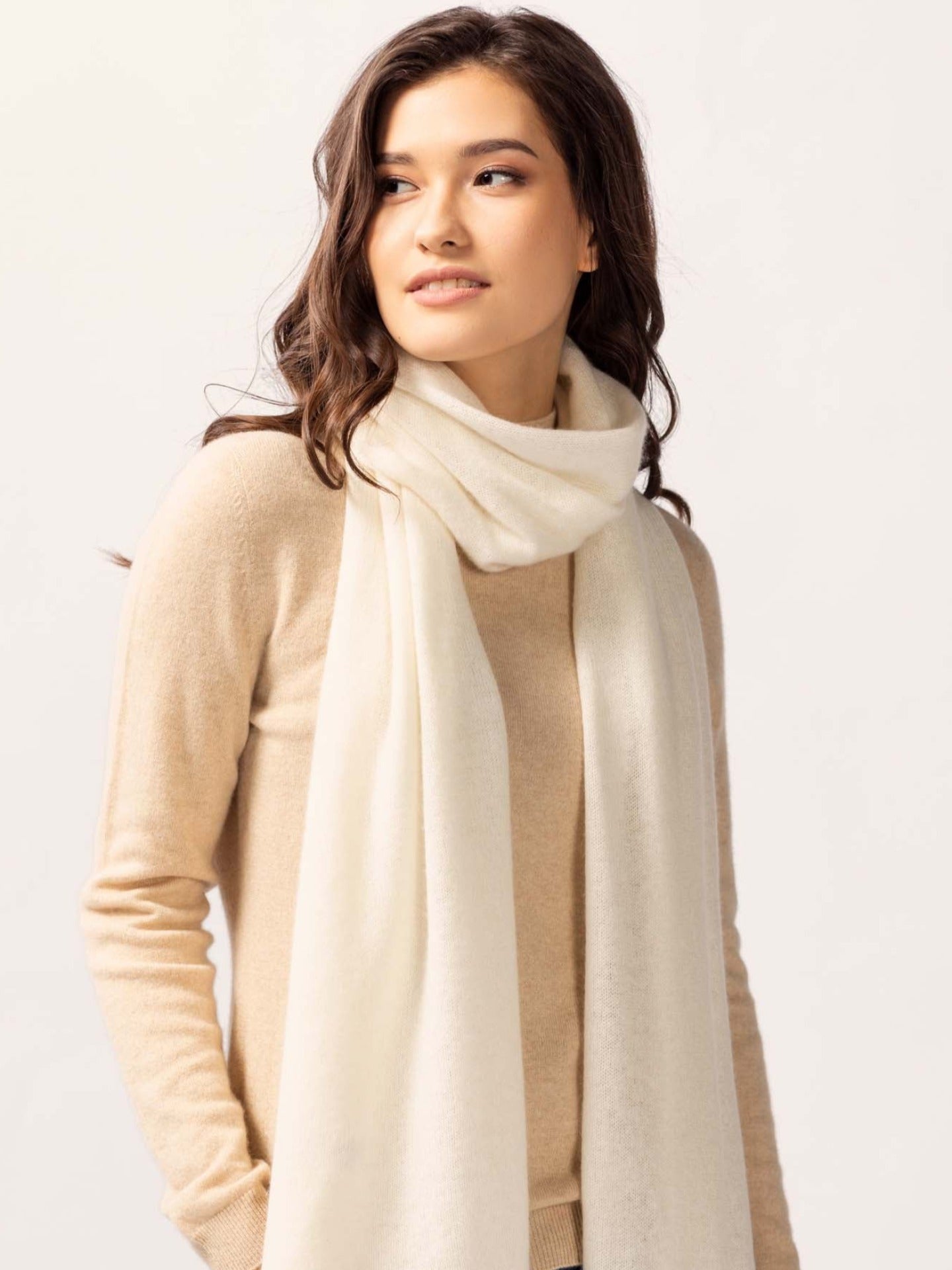 Unisex Cashmere Classic Knit Scarf White - Gobi Cashmere