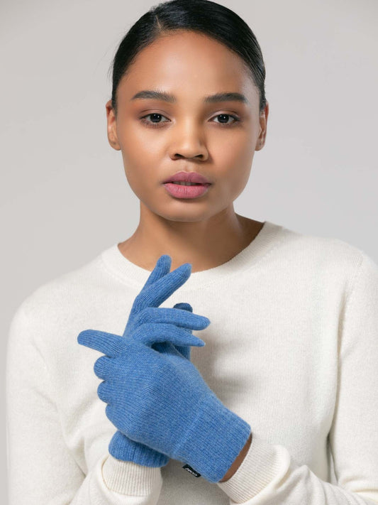 Women's Cashmere Short Gloves Blue -  Gobi Cashmere