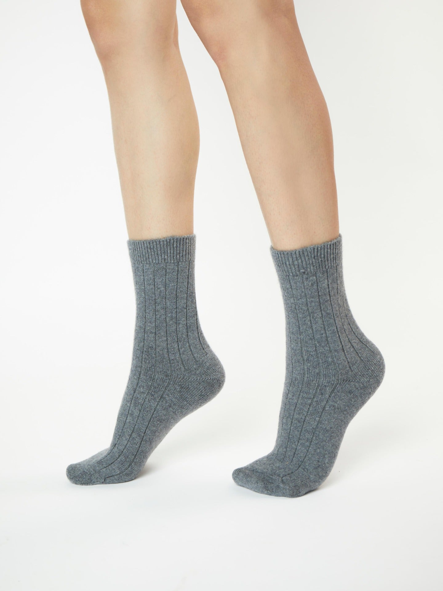 Unisex Cashmere Trim Knit Bed Socks Dim Gray - Gobi Cashmere